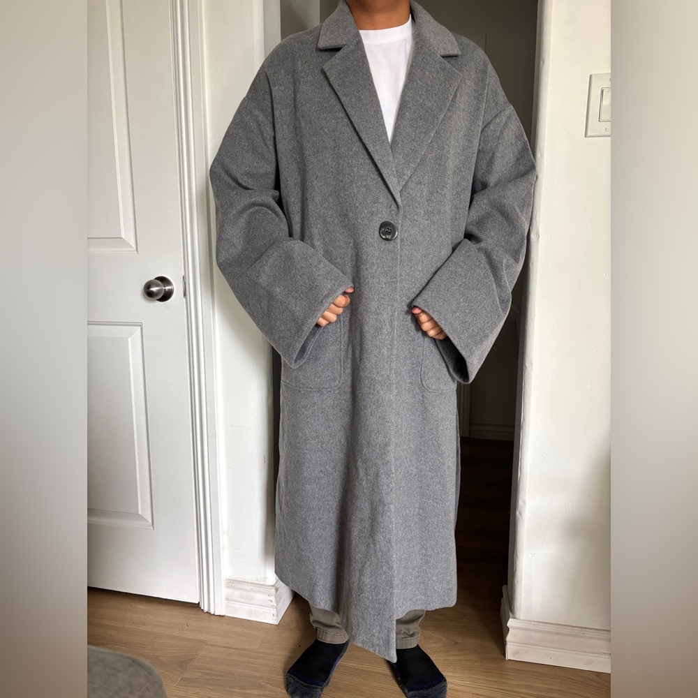 NWT Long Grey Single-Button Wool/Cashmere Coat - L/XL